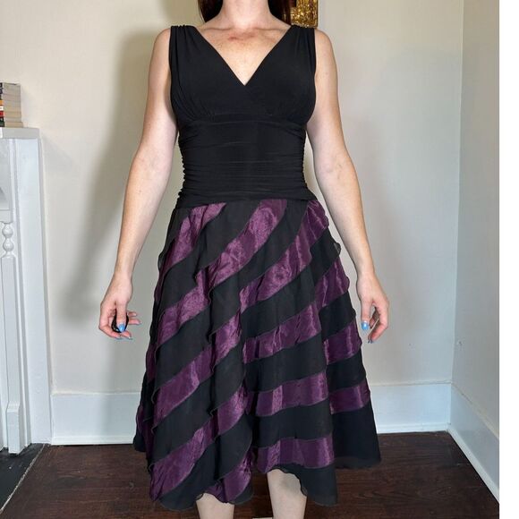 Whimsigoth Black Purple Midi Dress Size 8 - Picture 2 of 8